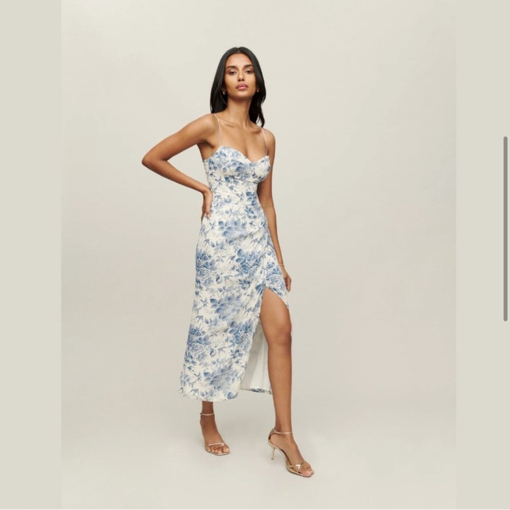 Reformation Blue and White Floral Midi Dress